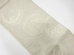 アンティーク　変わり亀甲に鶴・菊・桐模様織り出し全通袋帯（材料）